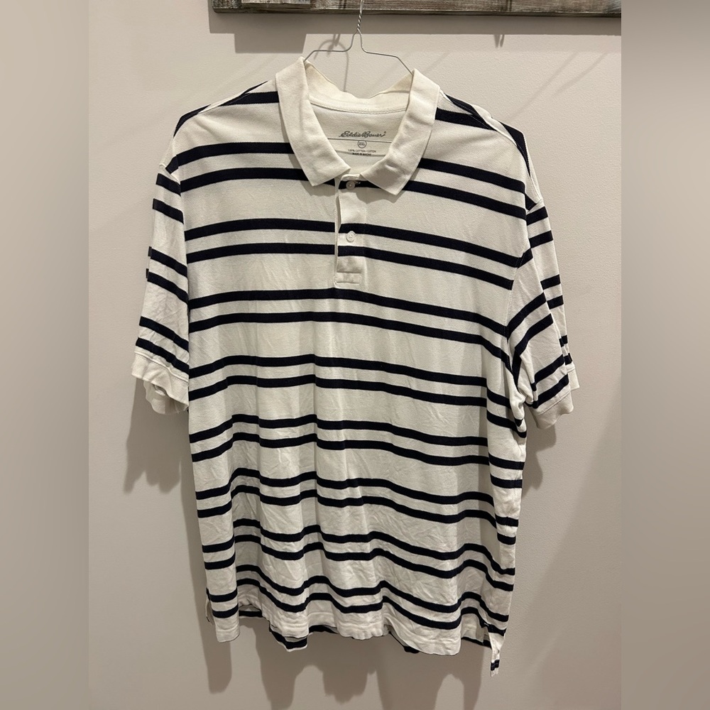 Eddie Bauer Navy and White Striped Polo
